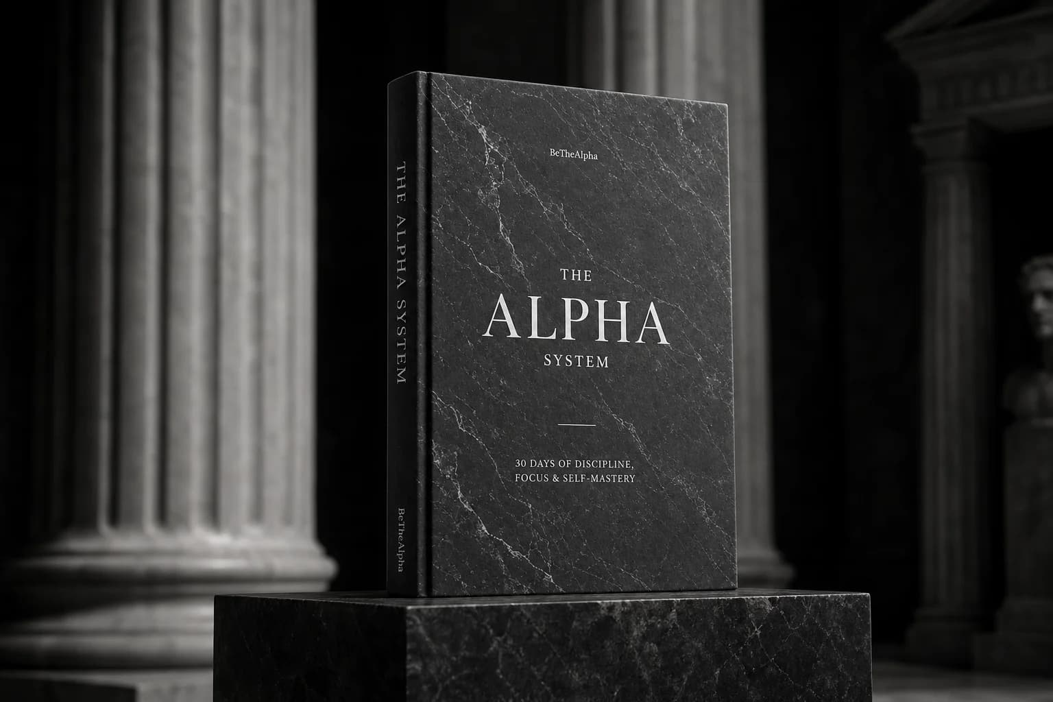 The Alpha System — gray marble cover in a classical Greek interior